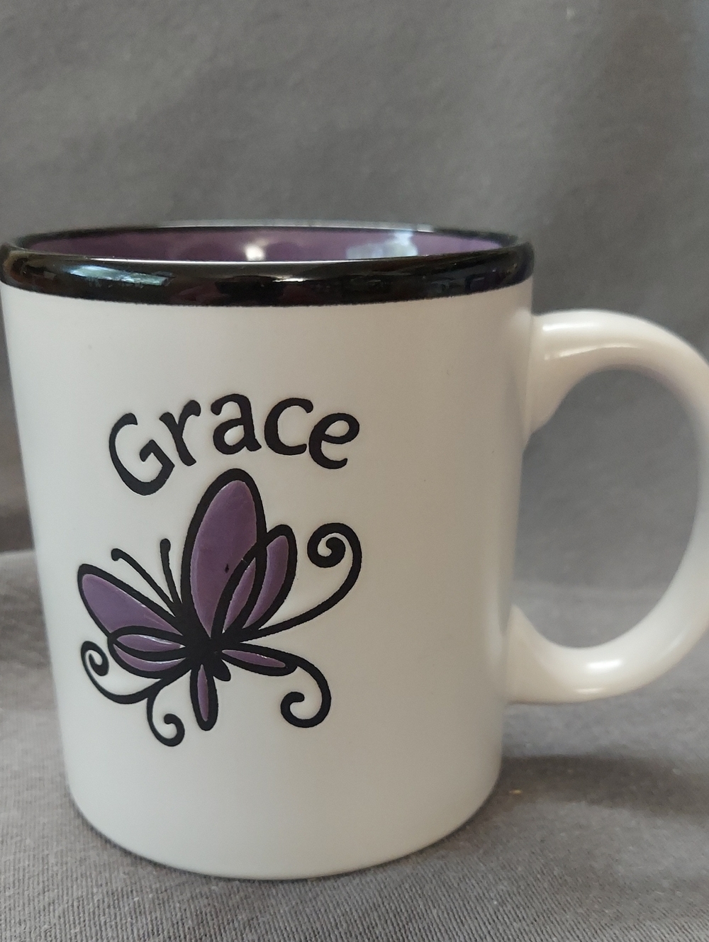 Christian Art Gifts Coffee Cup mug "GRACE" Butterfly Purple
